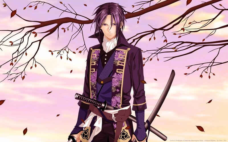 Purple-haired samurai in autumn