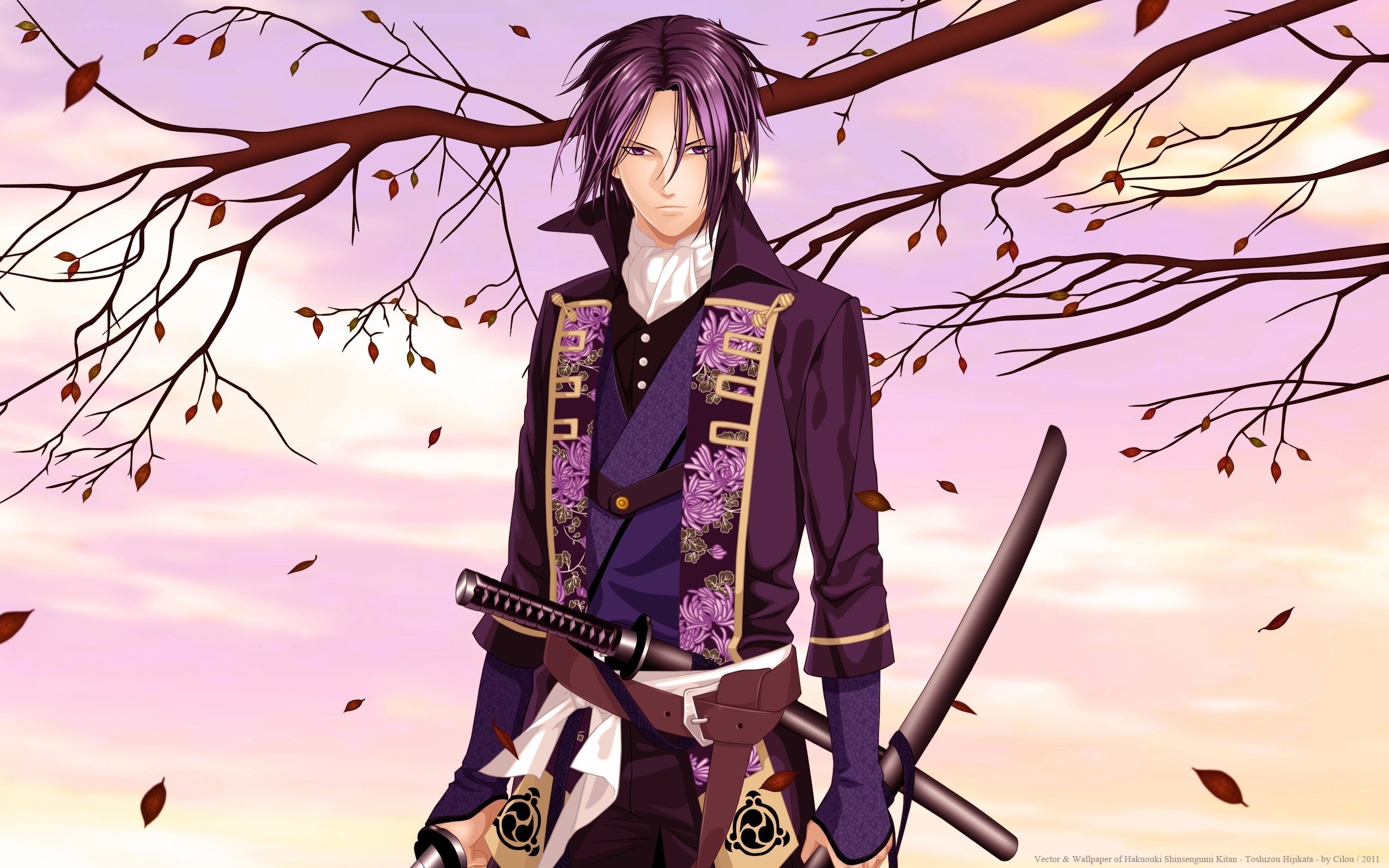 Purple-haired samurai in autumn