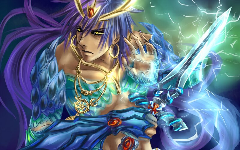 Purple-haired Warrior — Blue, Dramatic