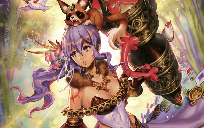 purple-haired warrior with animal companions