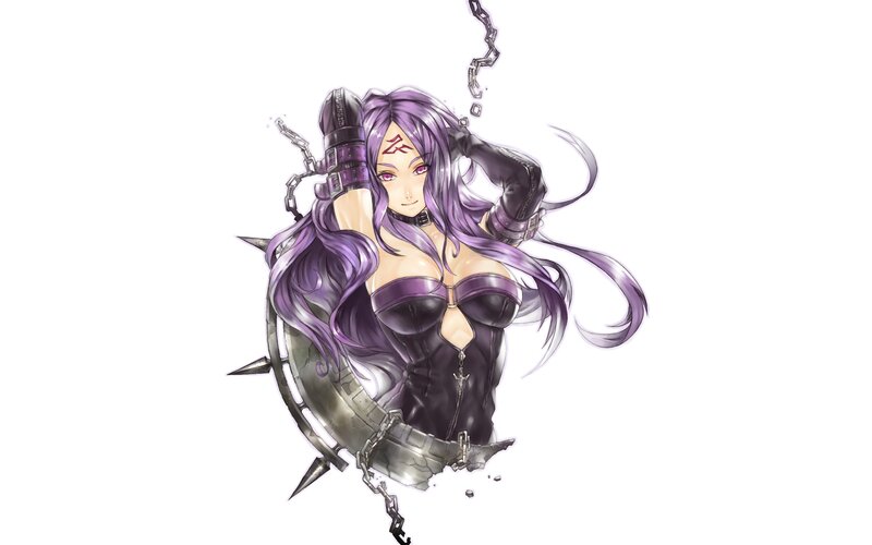 purple-haired warrior with chains
