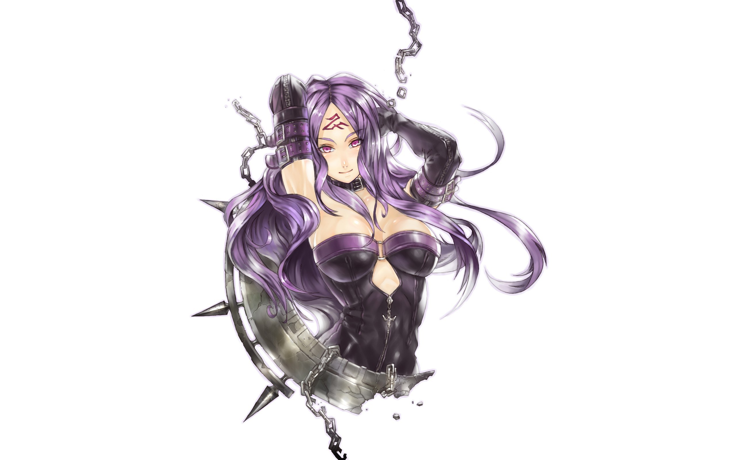 purple-haired warrior with chains