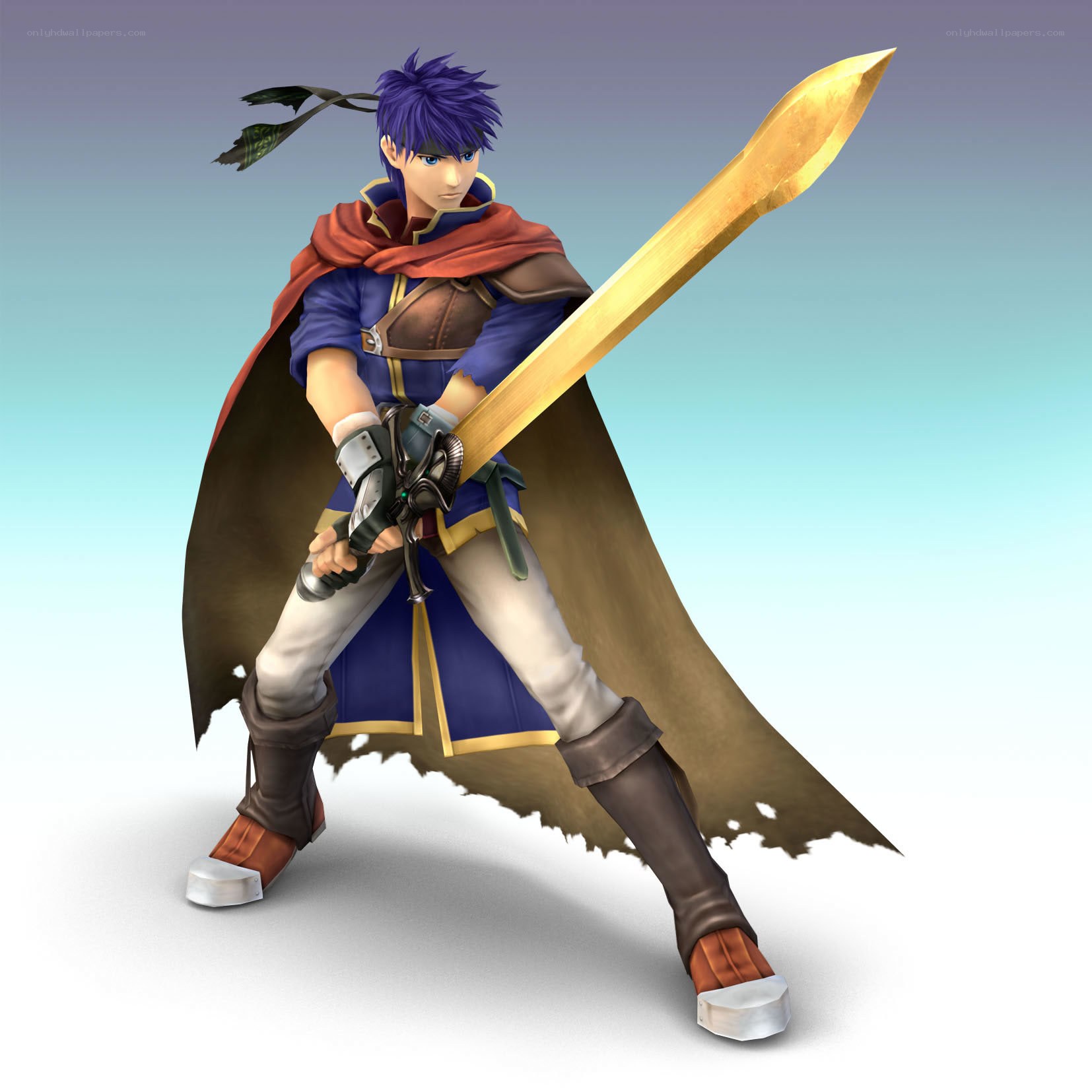 Purple-haired warrior with golden sword