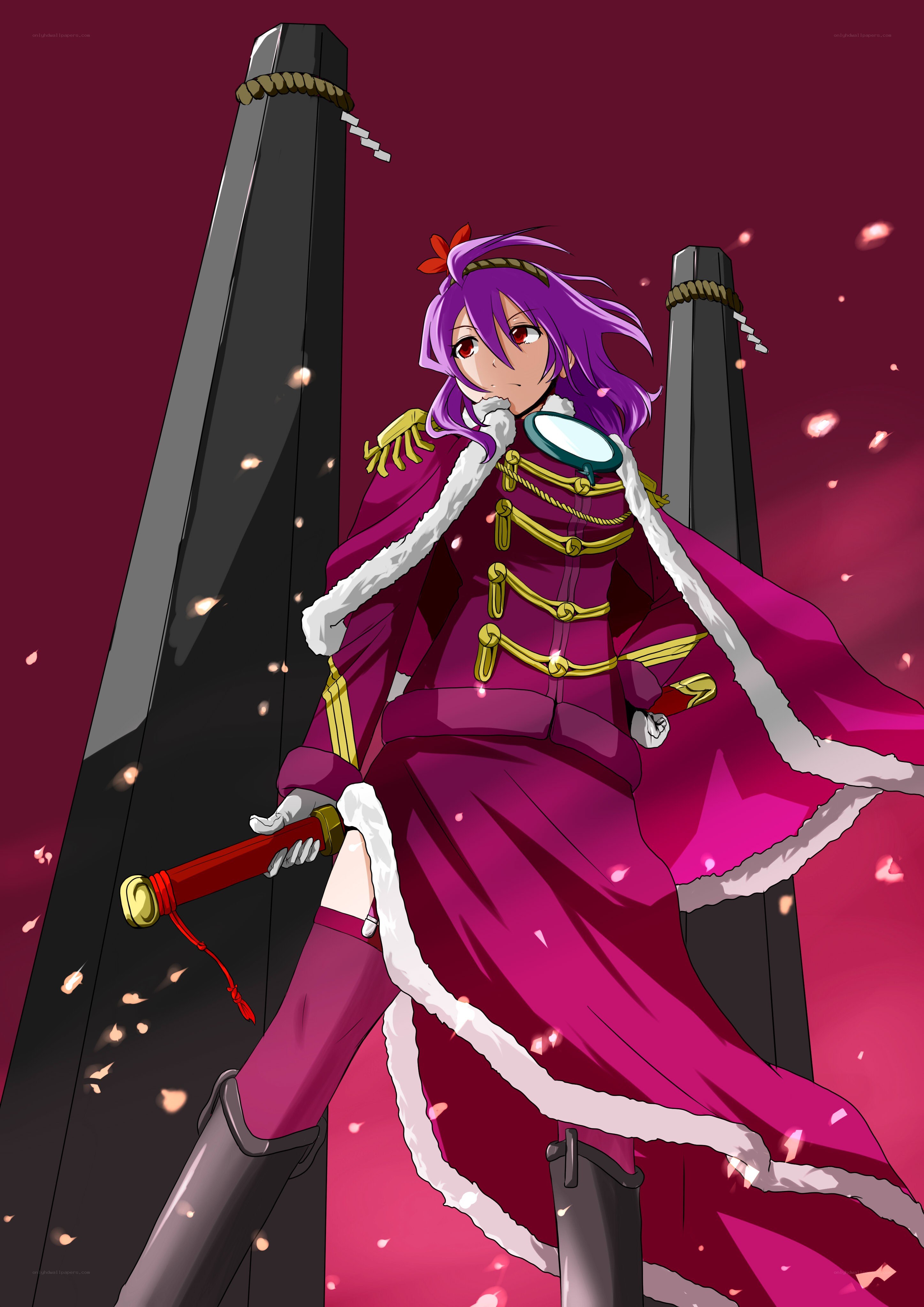 purple-haired warrior with sword