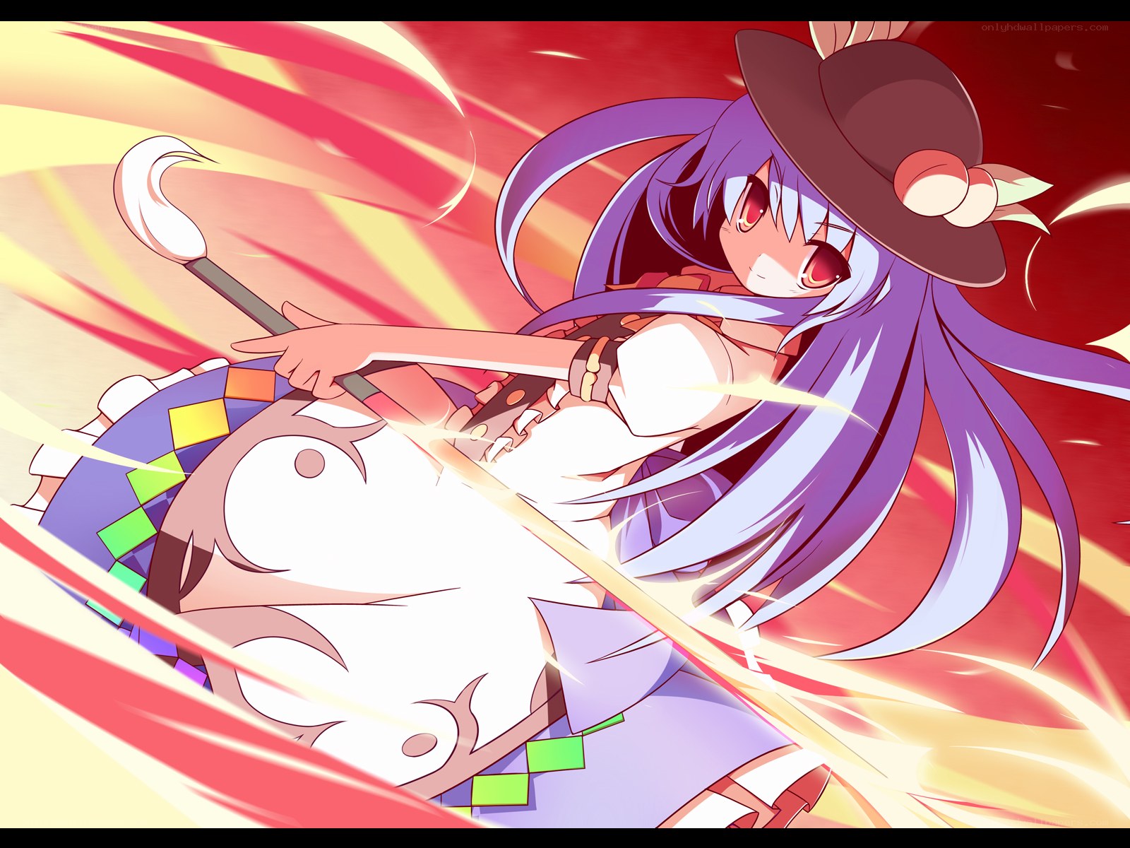 purple-haired witch in action