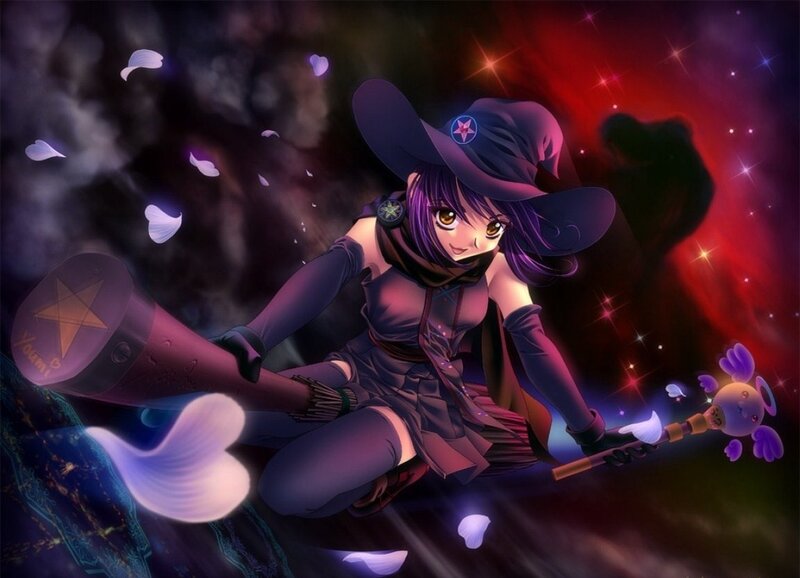 Purple-haired Witch — Purple, Dramatic, Night, Anime