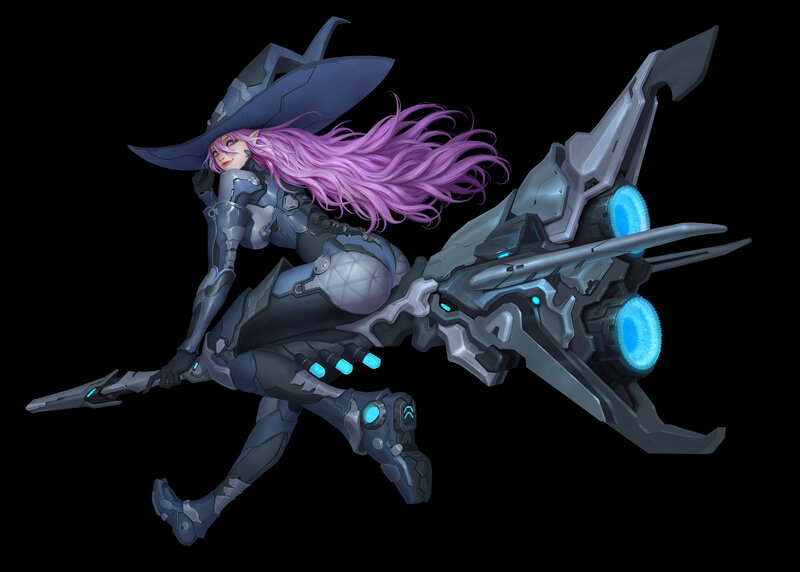 Purple-haired Woman in Armor — Gray