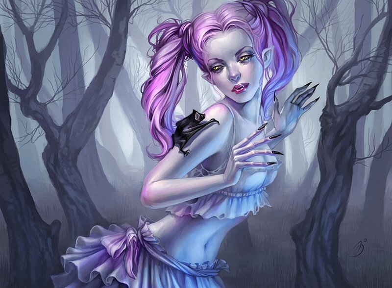 Purple-haired Woman in Forest