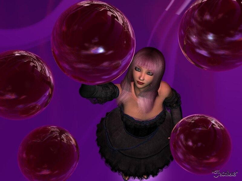 Purple-haired woman with bubbles