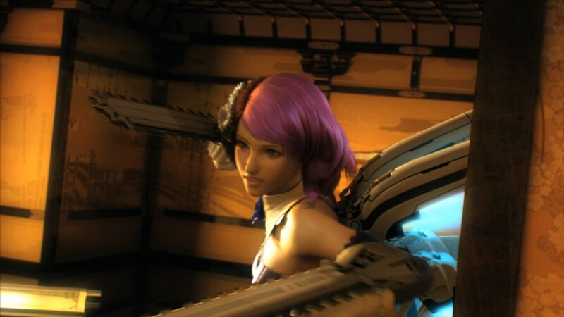 Purple-haired Woman with Chainsaw