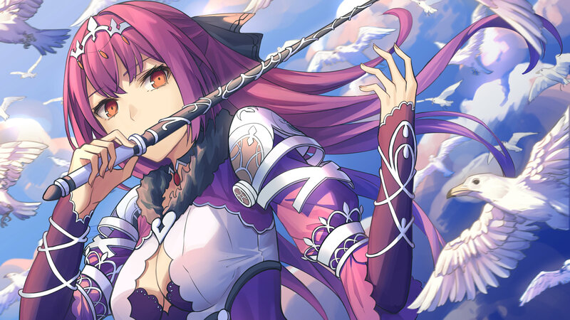 Purple-haired Woman with Flute