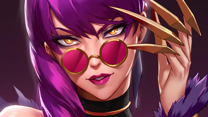 Purple-haired Woman with Glasses