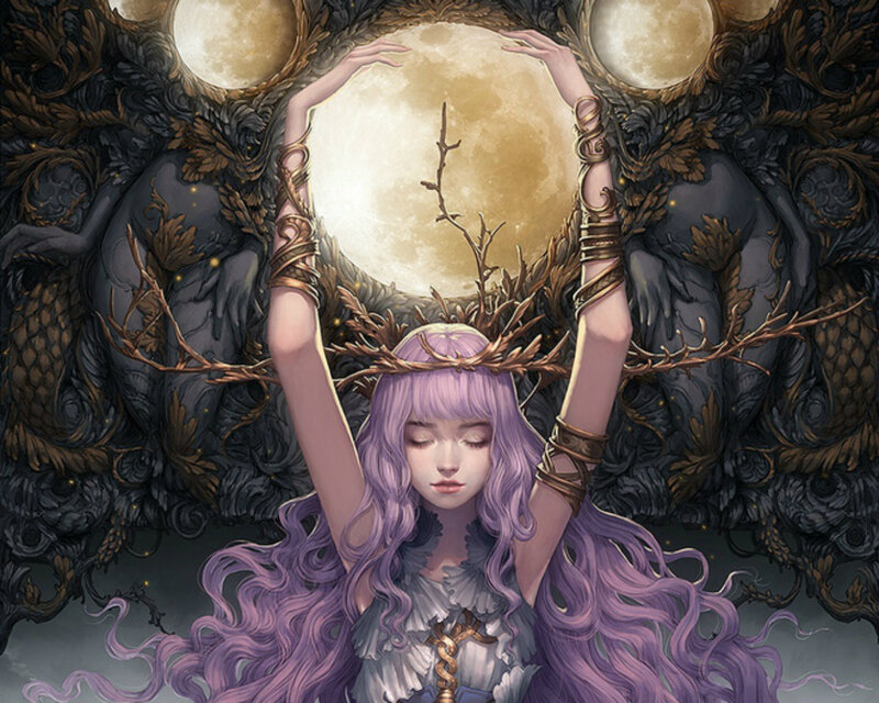 Purple-haired Woman with Moon — Purple