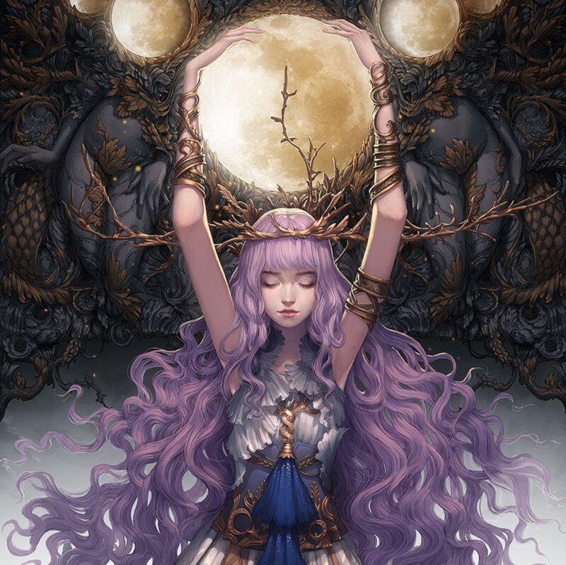 Purple-haired Woman with Moon