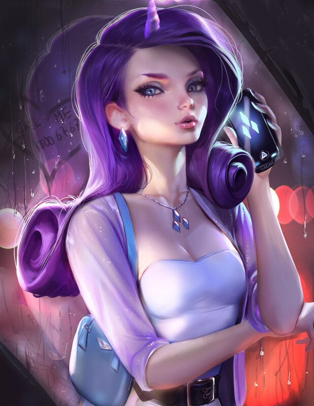 Purple-haired Woman with Phone