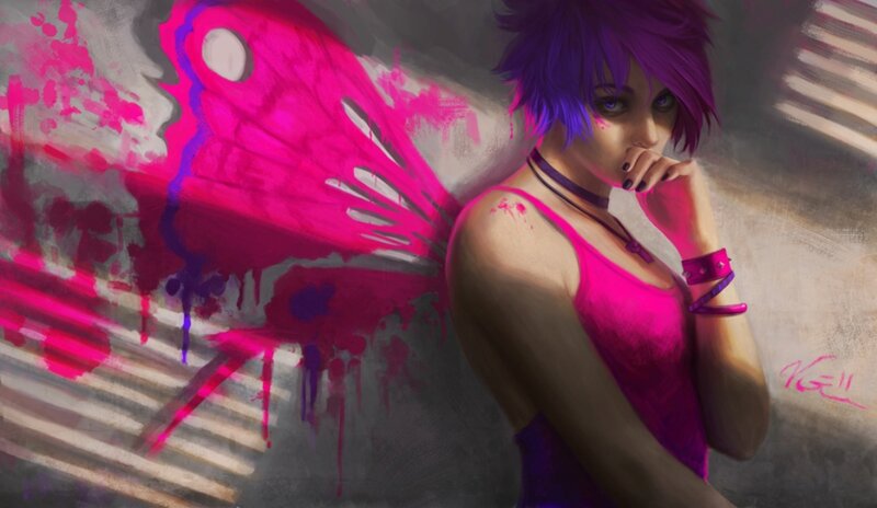Purple-haired Woman with Wings — Pink