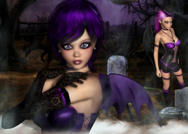 Purple-haired Woman with Wings — Purple