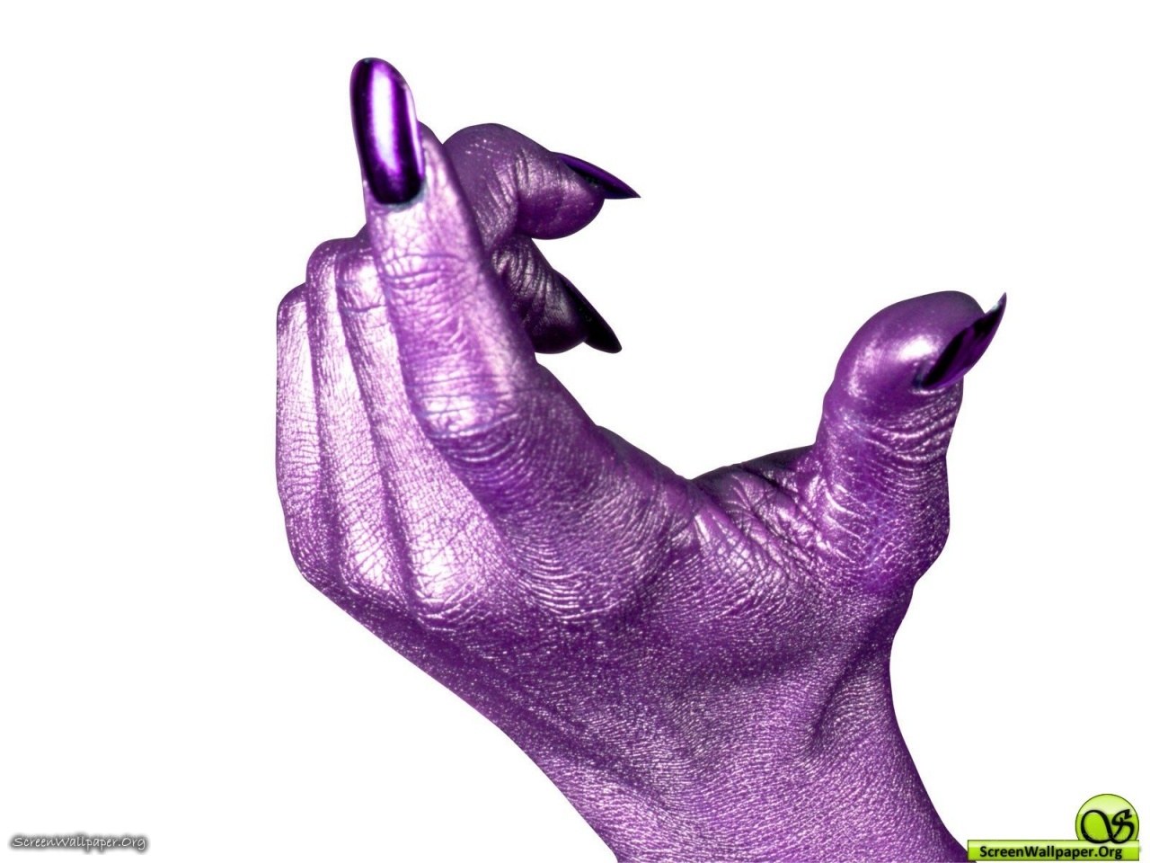 purple hand with long nails