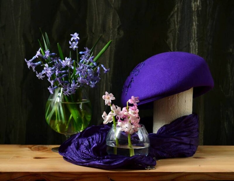 Purple Hat with Flowers — Dramatic