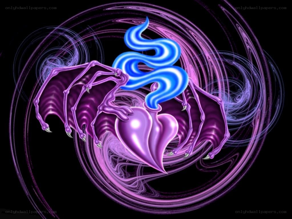 purple heart with blue flame
