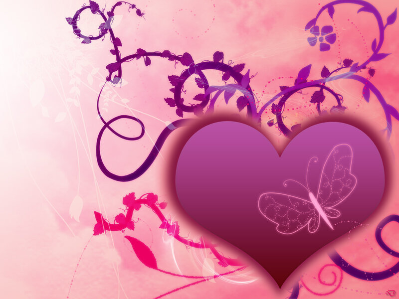 Purple Heart with Butterfly — Pink, Romantic