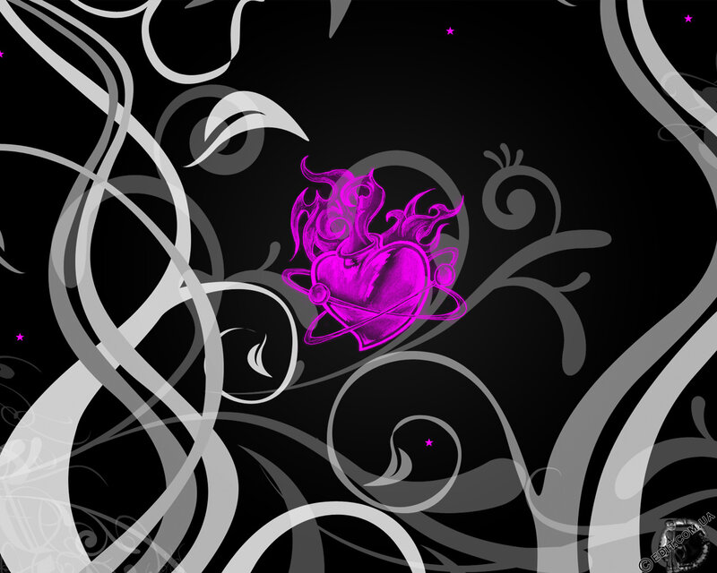 purple heart with flames design