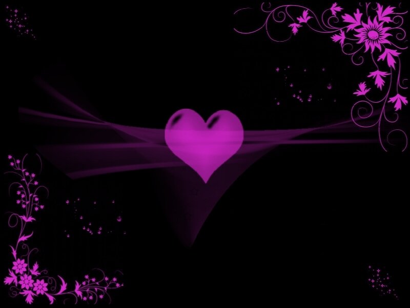 Purple Heart with Floral Design — Black