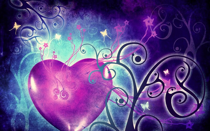 purple heart with floral swirls