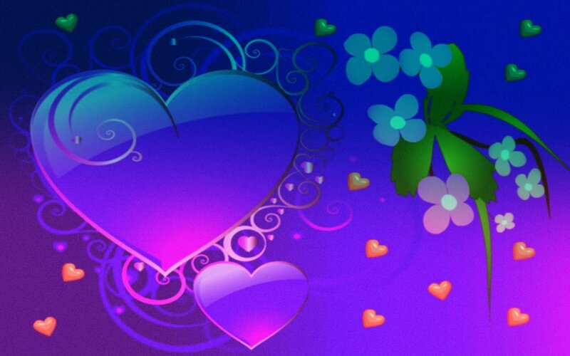 Purple Heart with Flowers — Blue