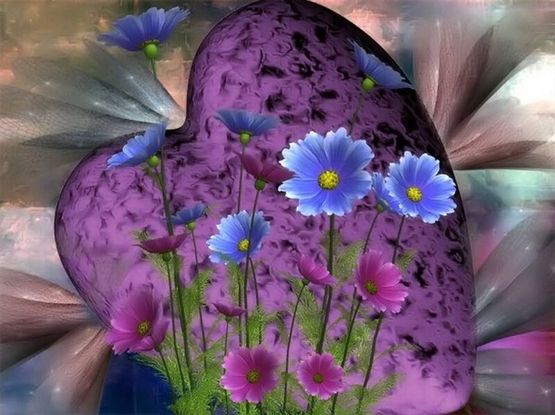 Purple Heart with Flowers — Dreamy