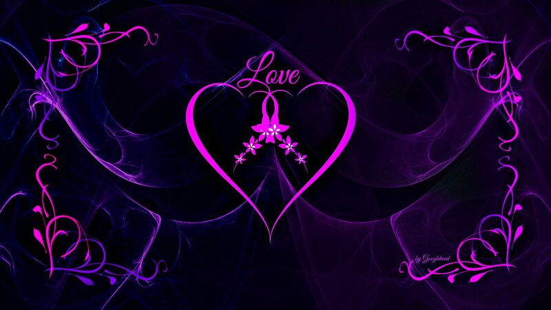Purple Heart with Flowers — Romantic, Digital Art