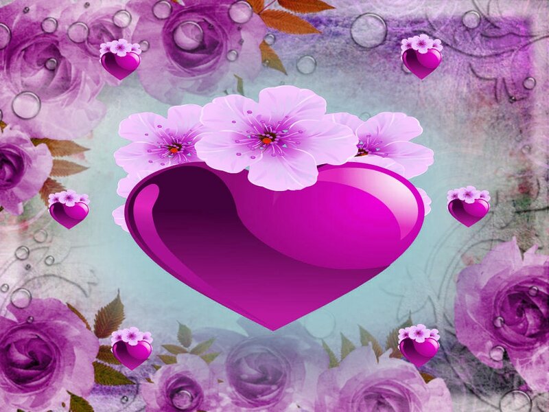 Purple Heart with Flowers — Romantic