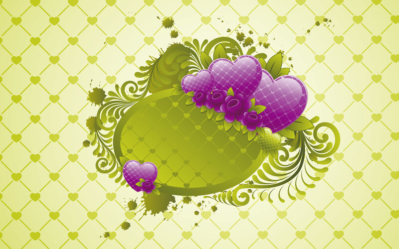 Purple Hearts and Green Swirls