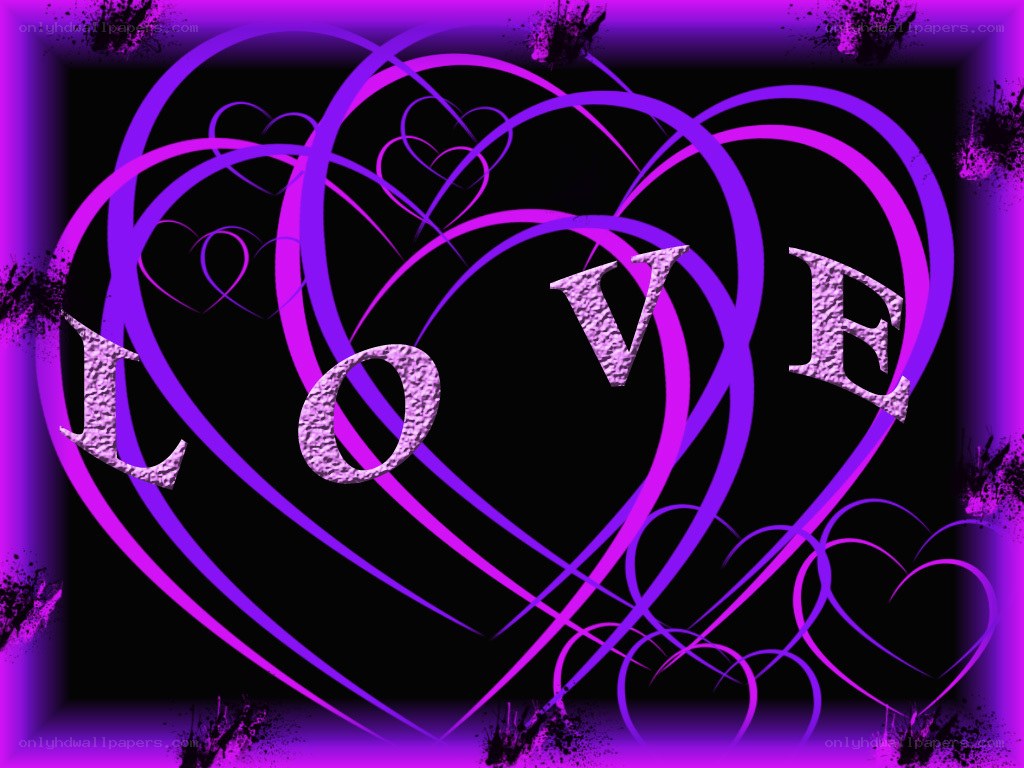 Purple hearts and love text