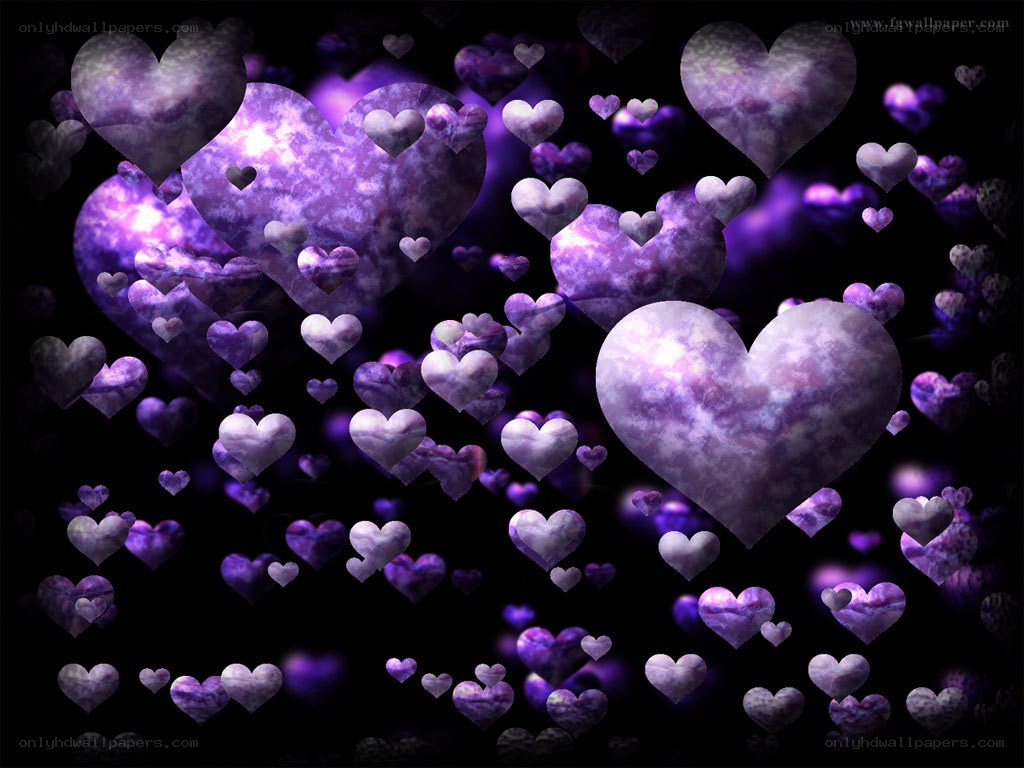 purple hearts floating in space