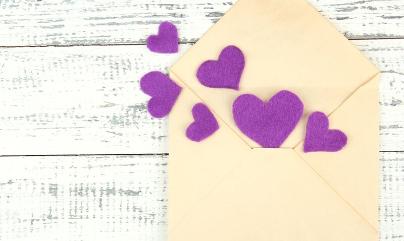 Purple Hearts in Envelope