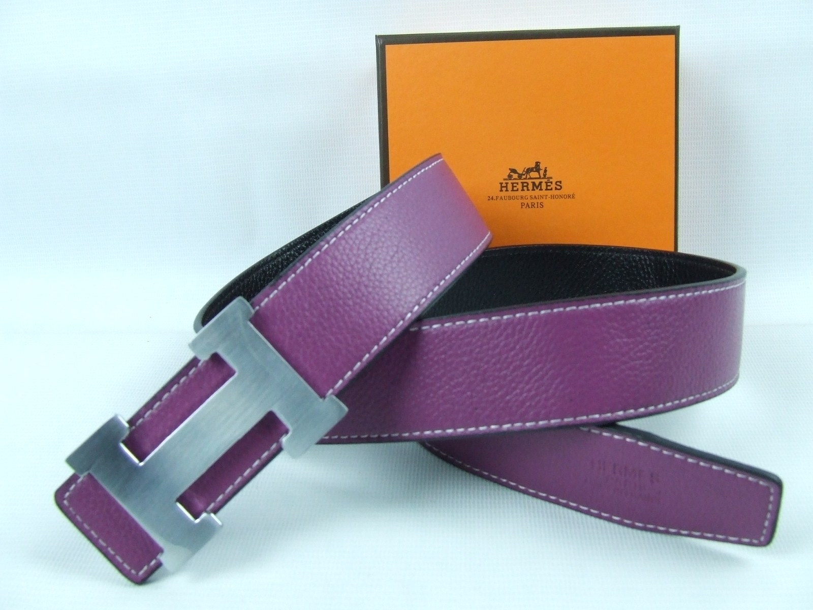 Purple Hermès belt with H buckle