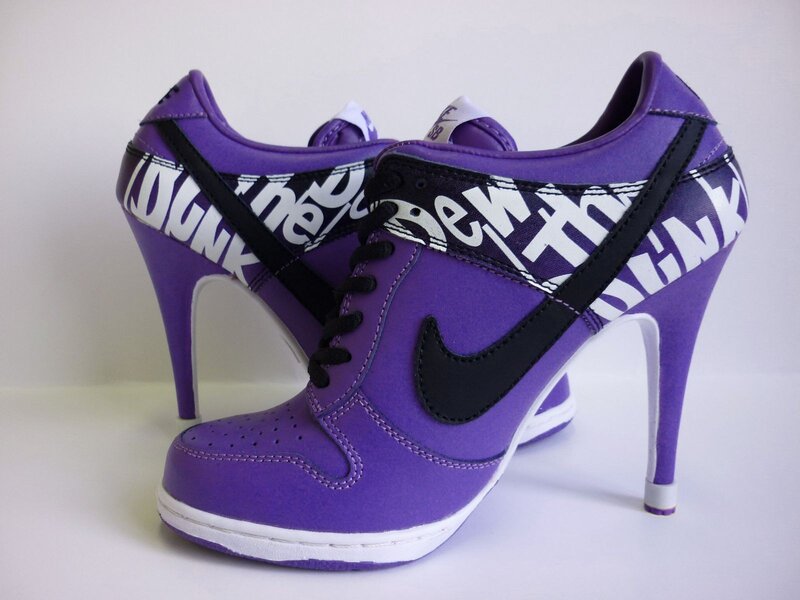 purple high-heeled sneakers