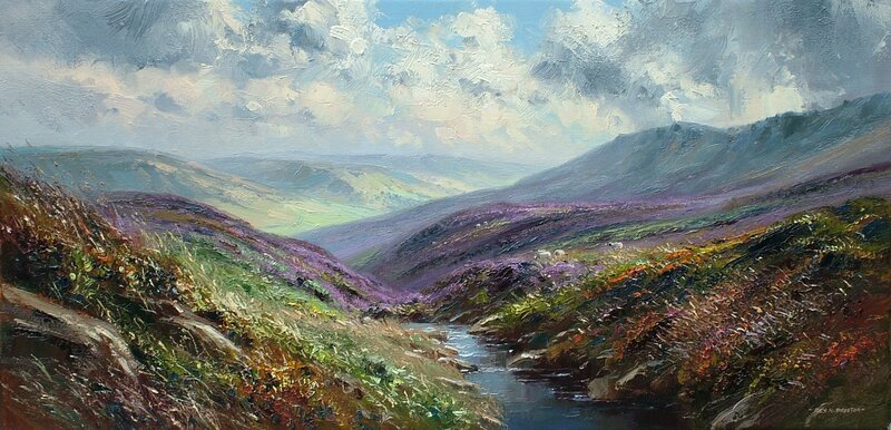 Purple Hills and River Landscape