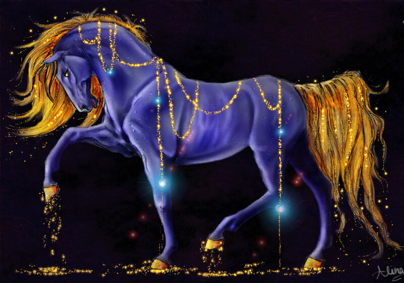 Purple Horse with Golden Mane