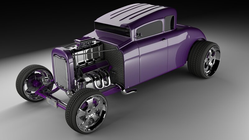 Purple Hot Rod Car — Dramatic, 3d Render