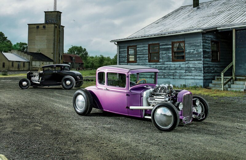 Purple Hot Rod Car — Dramatic, Afternoon, Photograph, Black Hot Rod Car