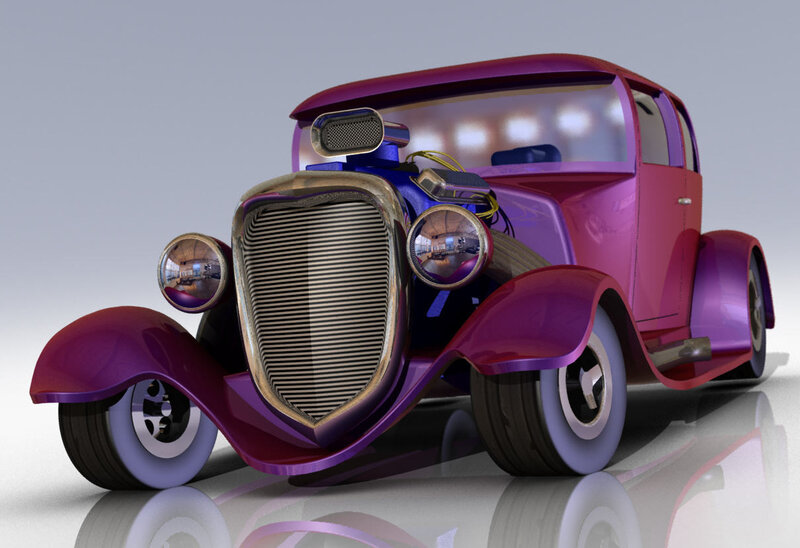 Purple Hot Rod Car — Reflective