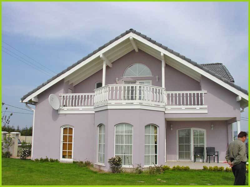 Purple house with balcony