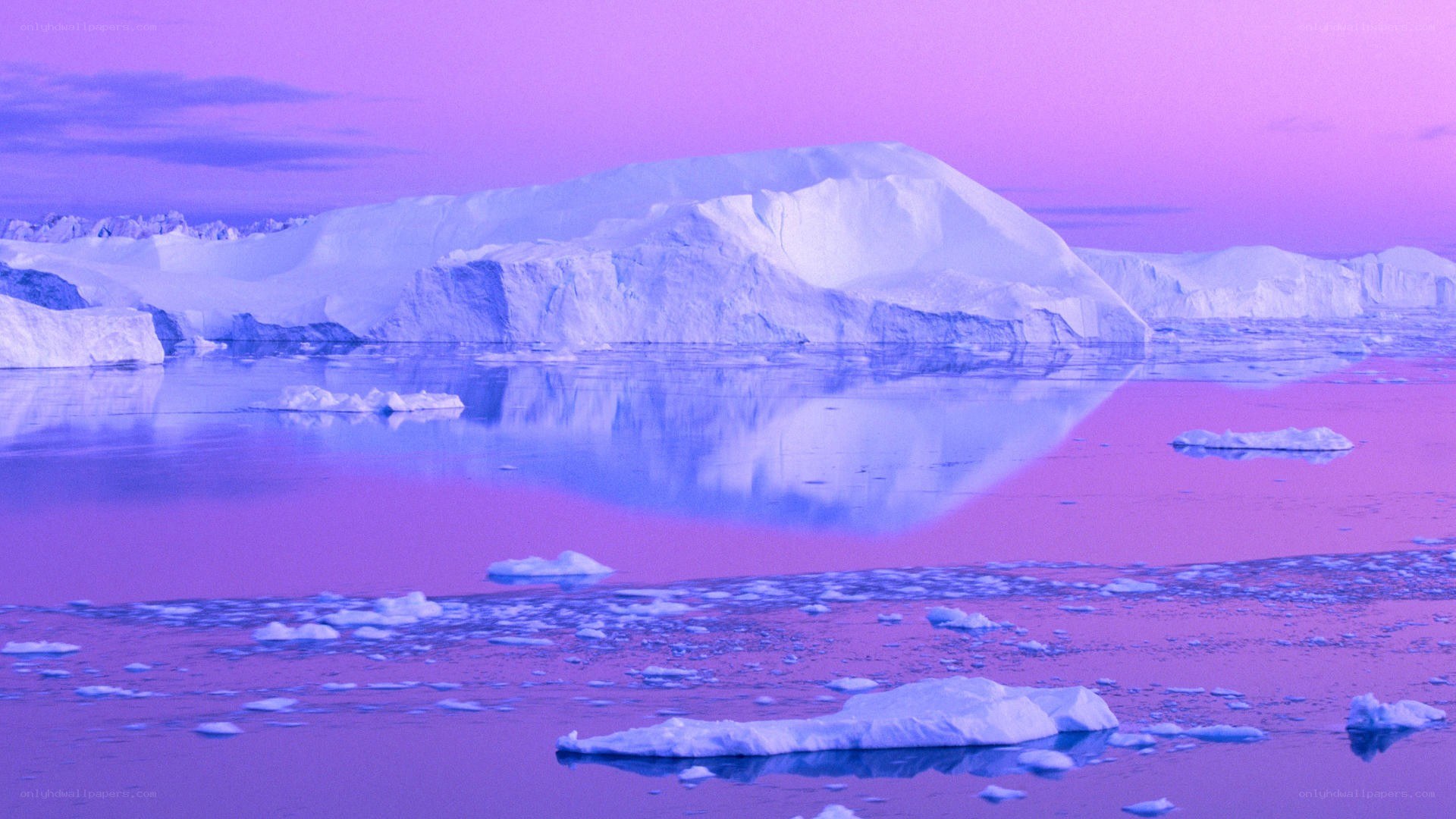 Purple-hued iceberg landscape