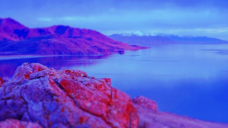 purple-hued mountain lake