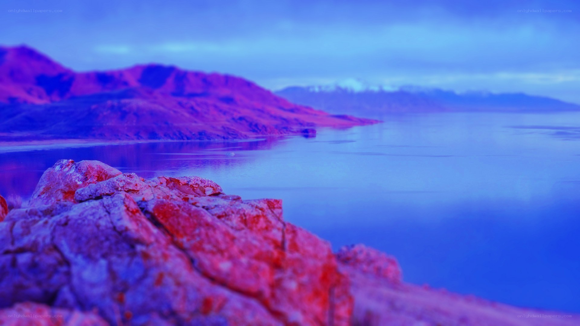 purple-hued mountain lake