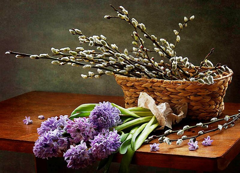 Purple Hyacinths and Willow