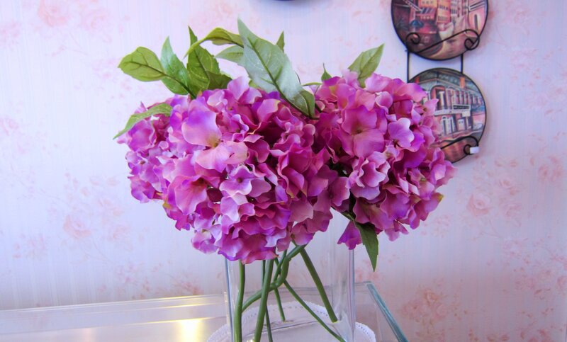 Purple Hydrangea Flowers — Calm, Photograph, Vase