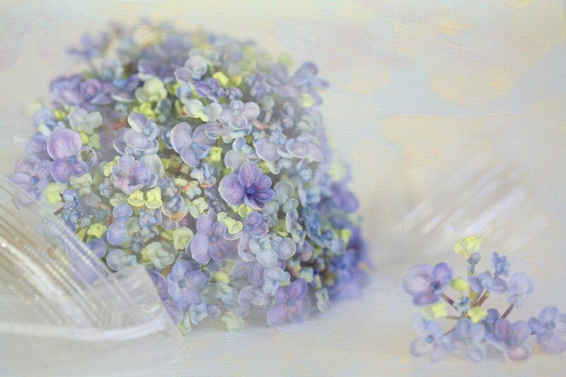 Purple Hydrangea Flowers — Serene, Photograph, Glass